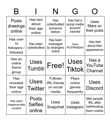 Social Media Bingo Card