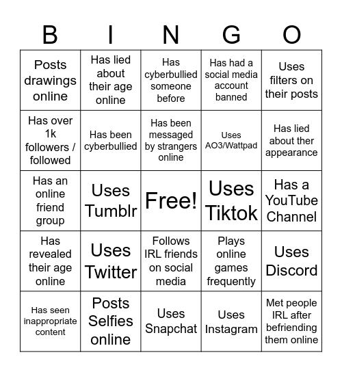 Social Media Bingo Card