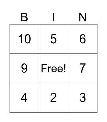 Subtraction Bingo Card