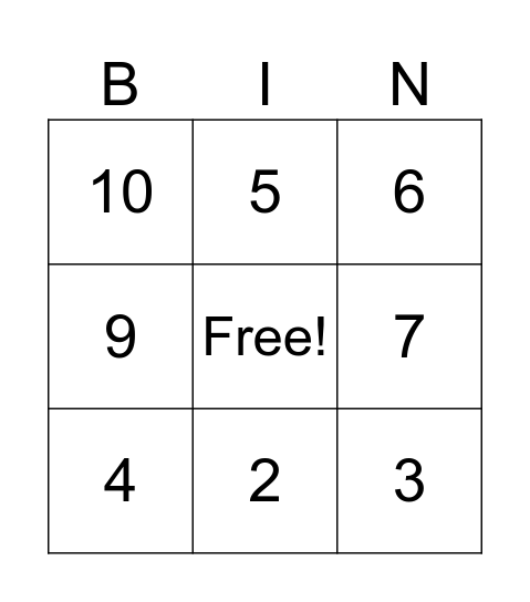Subtraction Bingo Card