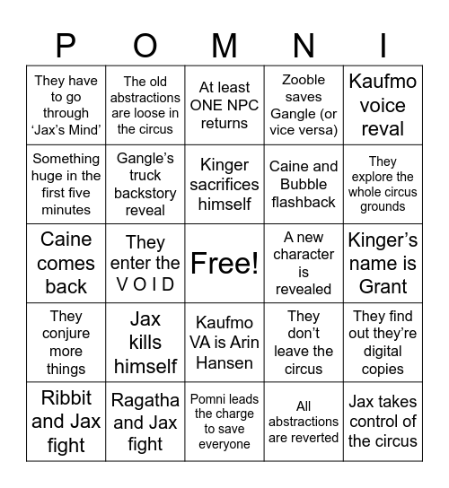 TADC Episode 9: The Last Act Bingo Card