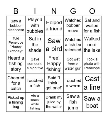 Penelope’s Fish Adventure Bingo Card