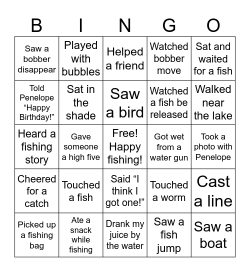 Penelope’s Fish Adventure Bingo Card