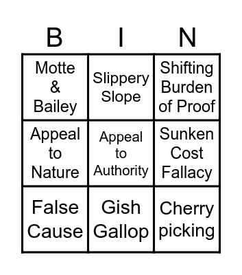 RRL Fallacy Bingo Card