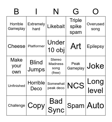 Recent tab bingo Card