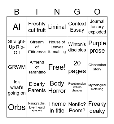 Voiceworks Subs Bingo Card