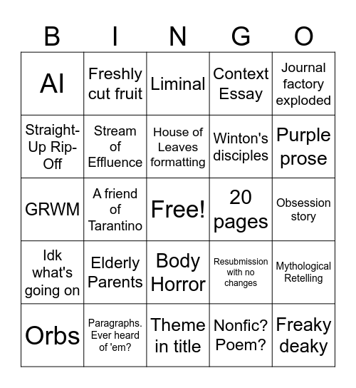 Voiceworks Subs Bingo Card