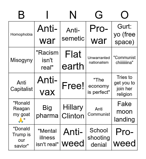 Donna (Feat. Jim) Degenerate FOX News Conspiracy Rants Bingo Card Bingo Card