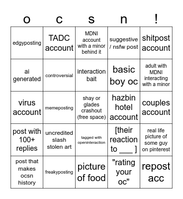 ocsn bingo Card