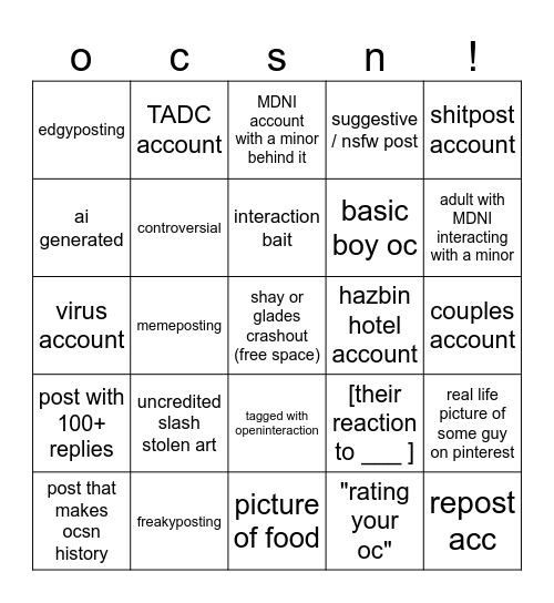 ocsn bingo Card