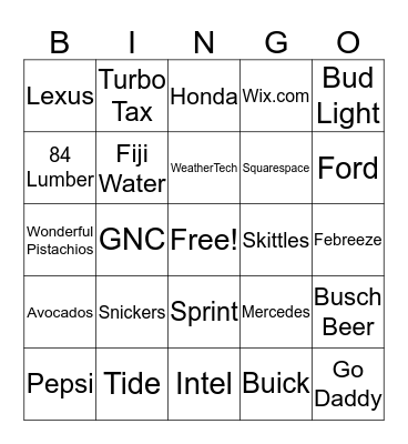 Super Bowl 2017 Bingo Card