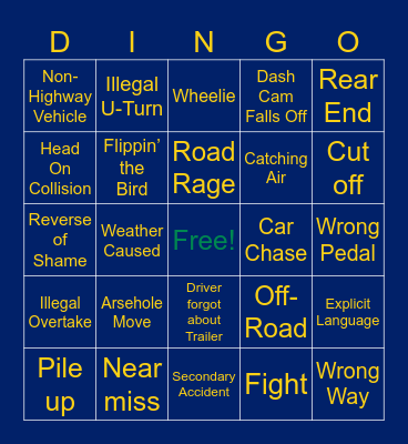 Dash Cam Owners Australia Bingo Card