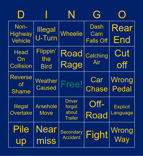 Dash Cam Owners Australia Bingo Card