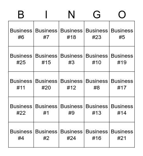Vendors BlackOut Bingo Card
