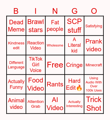 YouTube Shorts Bingo Card