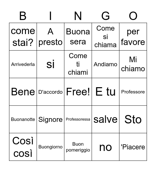 ITALIAN BINGO Card
