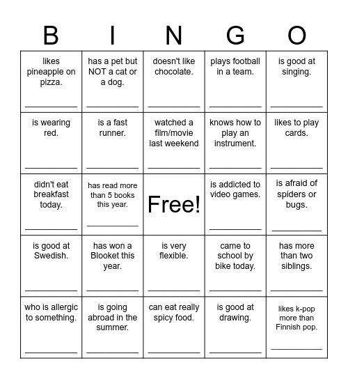 Find someone who... Bingo Card