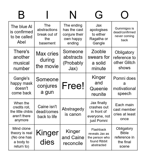 Eli's Digital Circus Bingo Card Bingo Card