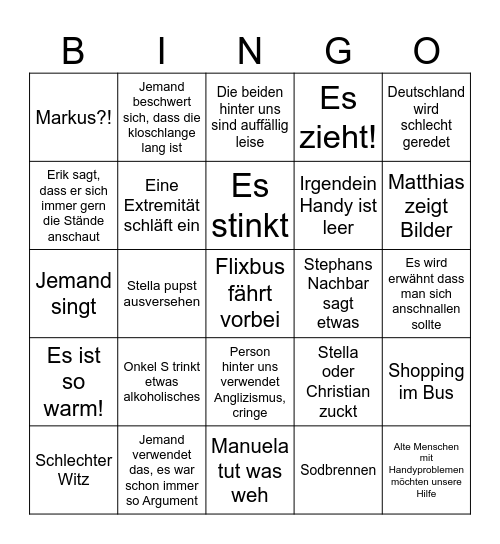 Fart Bingo Card