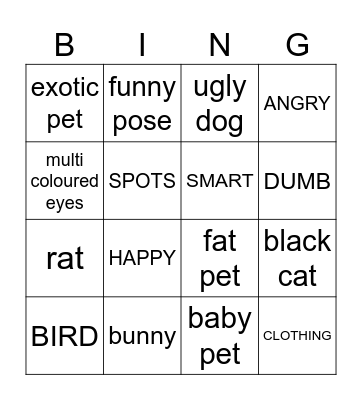PET BINGO Card