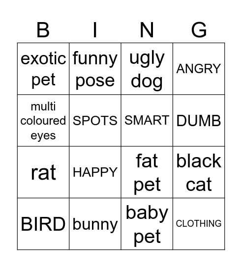 PET BINGO Card