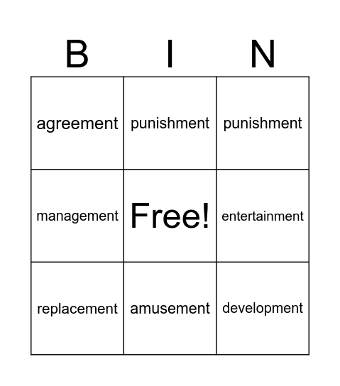 Words ending in the suffix -ment Bingo Card
