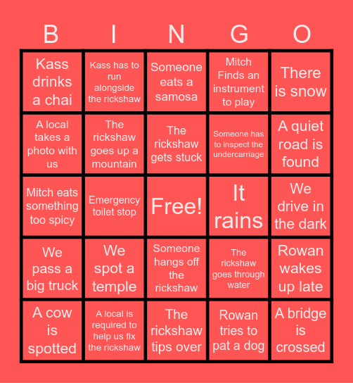 Diwali Ferrari Bingo Card
