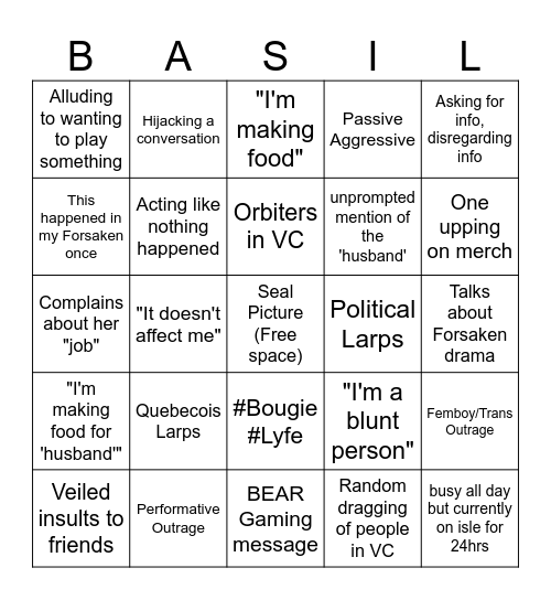Basil Bingo Card