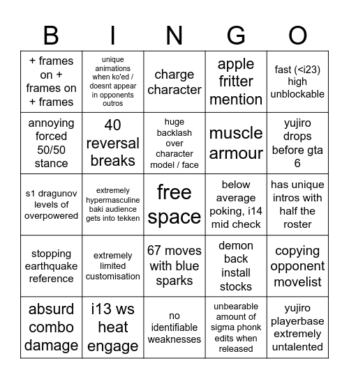 yujiro tekken  bingo Card