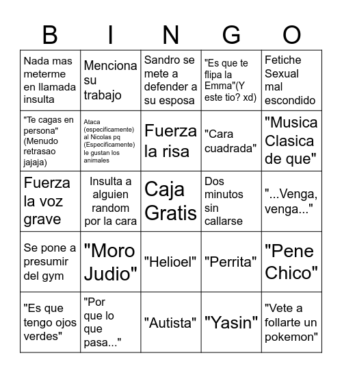 Elias's Bingo Card