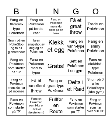 Pokémon GO bingo Card