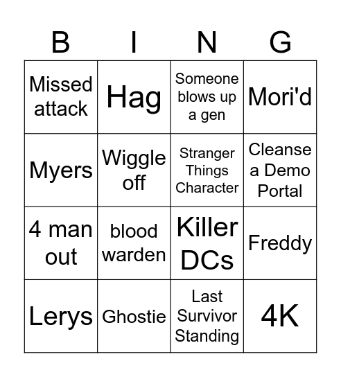 DBD BINGO Card