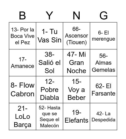 Bingo sin título Bingo Card