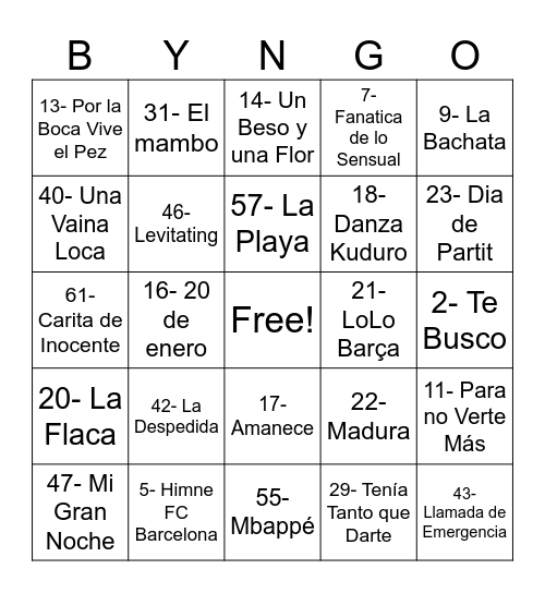 Bingo sin título Bingo Card