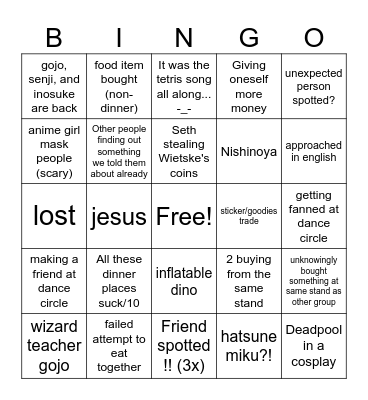Dokomi 2026 Bingo Card