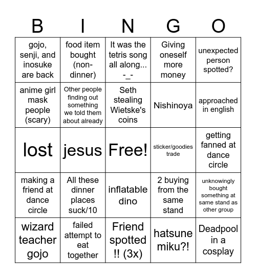 Dokomi 2026 Bingo Card