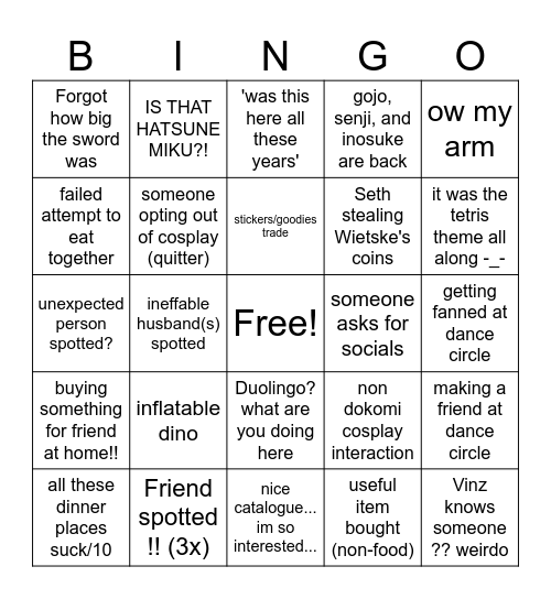Dokomi 2026 Bingo Card