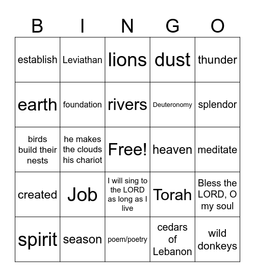 Psalm 104 Bingo Card