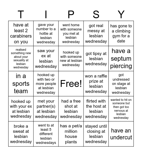 2nd Lesbian Wednesday Anniversary Bingo Card