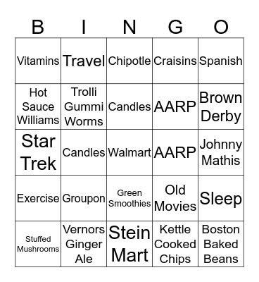 Patricia's Favorite Things Bingo Card