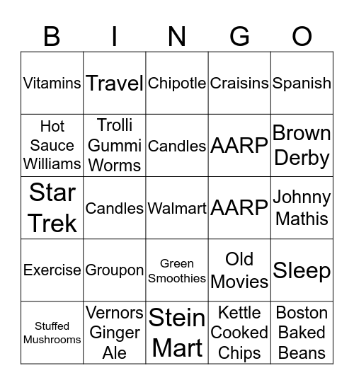 Patricia's Favorite Things Bingo Card