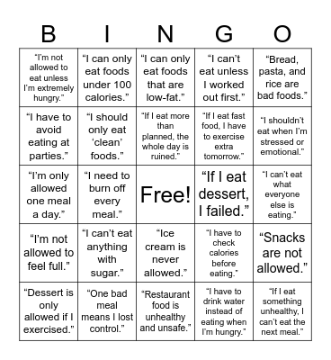 Food Rules Bingo Card