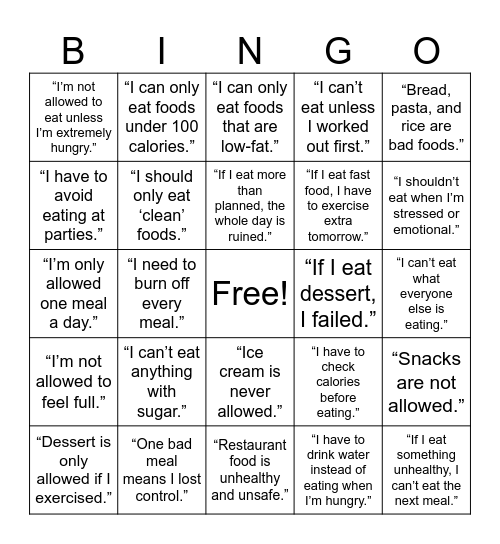 Food Rules Bingo Card