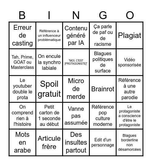 Bingo des parodies new gen Bingo Card