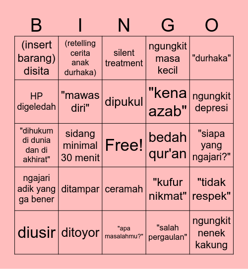 ara pulang idul adha Bingo Card