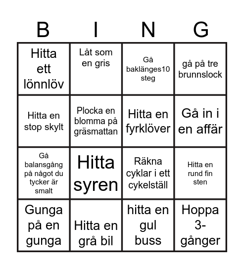 Utomhusbingo Card
