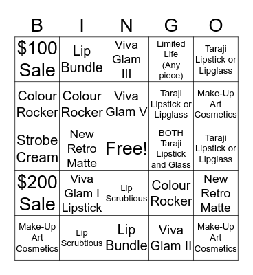 MAC VIVA GLAM WEEKEND 2/3-2/5 Bingo Card