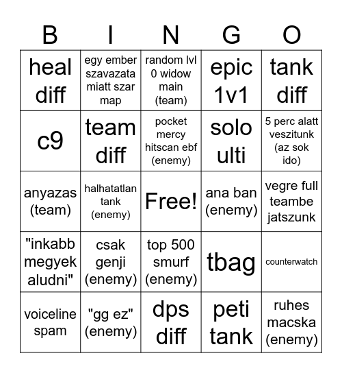 OW ranked Bingo Card