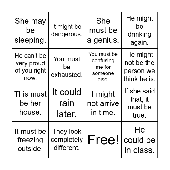 Modals of Deduction Bingo Card