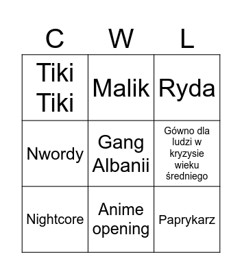 Song Request Bingo Card